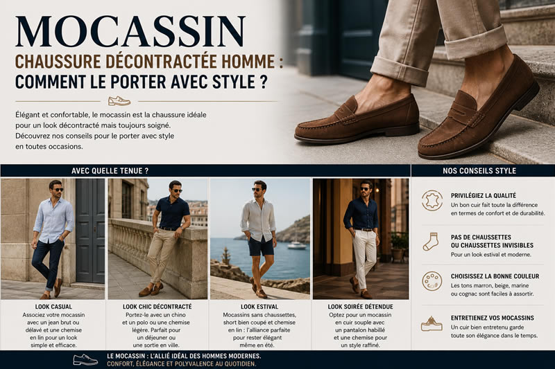 mocassin homme decontracte chaussures casual chic look ete pantalon chino chemise style masculin