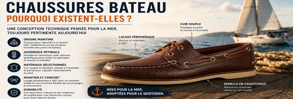 chaussures bateau homme en cuir avec semelle en caoutchouc et lacage périphérique illustration technique