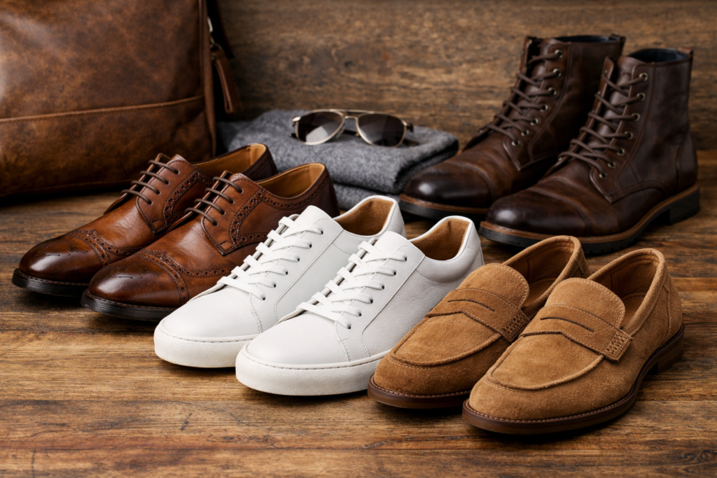 Chaussures homme 50 ans avec derbies en cuir, sneakers blanches, mocassins et bottines élégantes