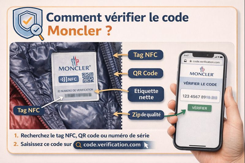 Comment vérifier le code Moncler avec tag NFC, QR code et numéro de série sur une doudoune authentique