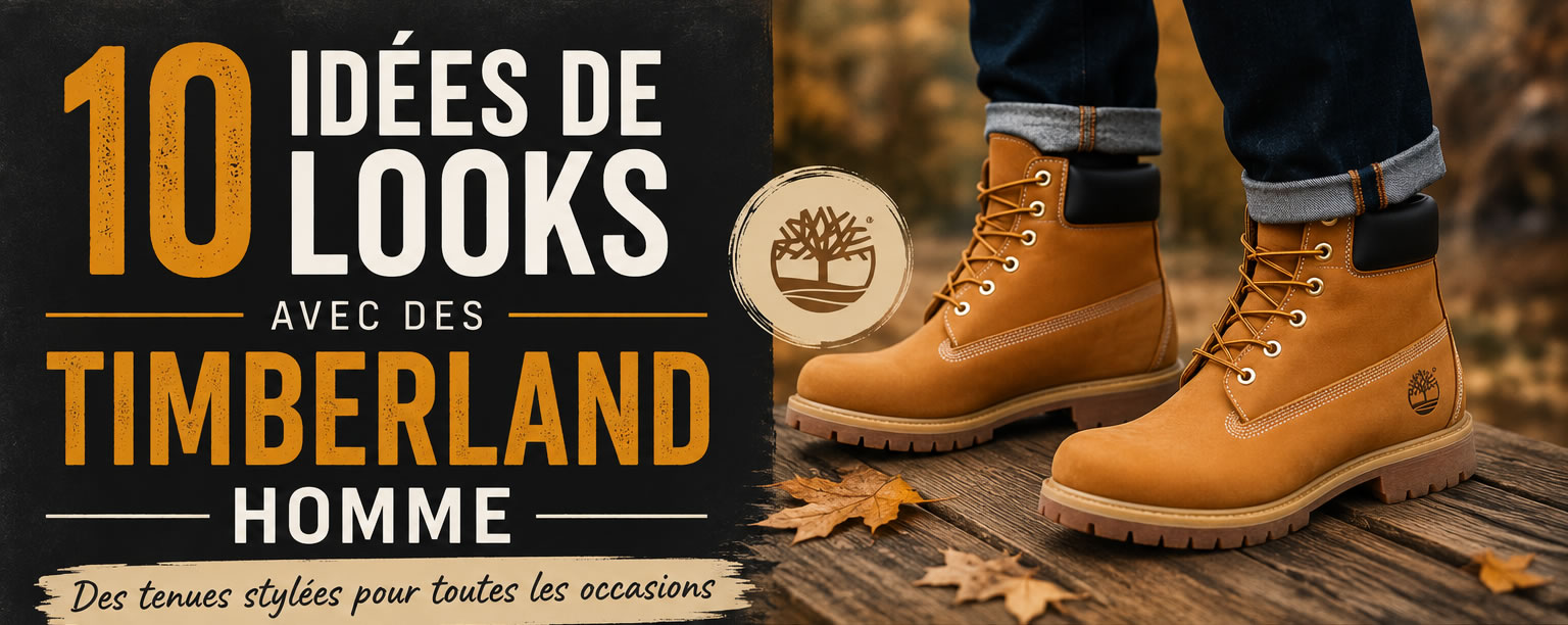 Image de couverture présentant différentes idées de looks homme avec des Timberland, illustrant des tenues casual, workwear, streetwear et chic décontractées pour toutes les saisons.
