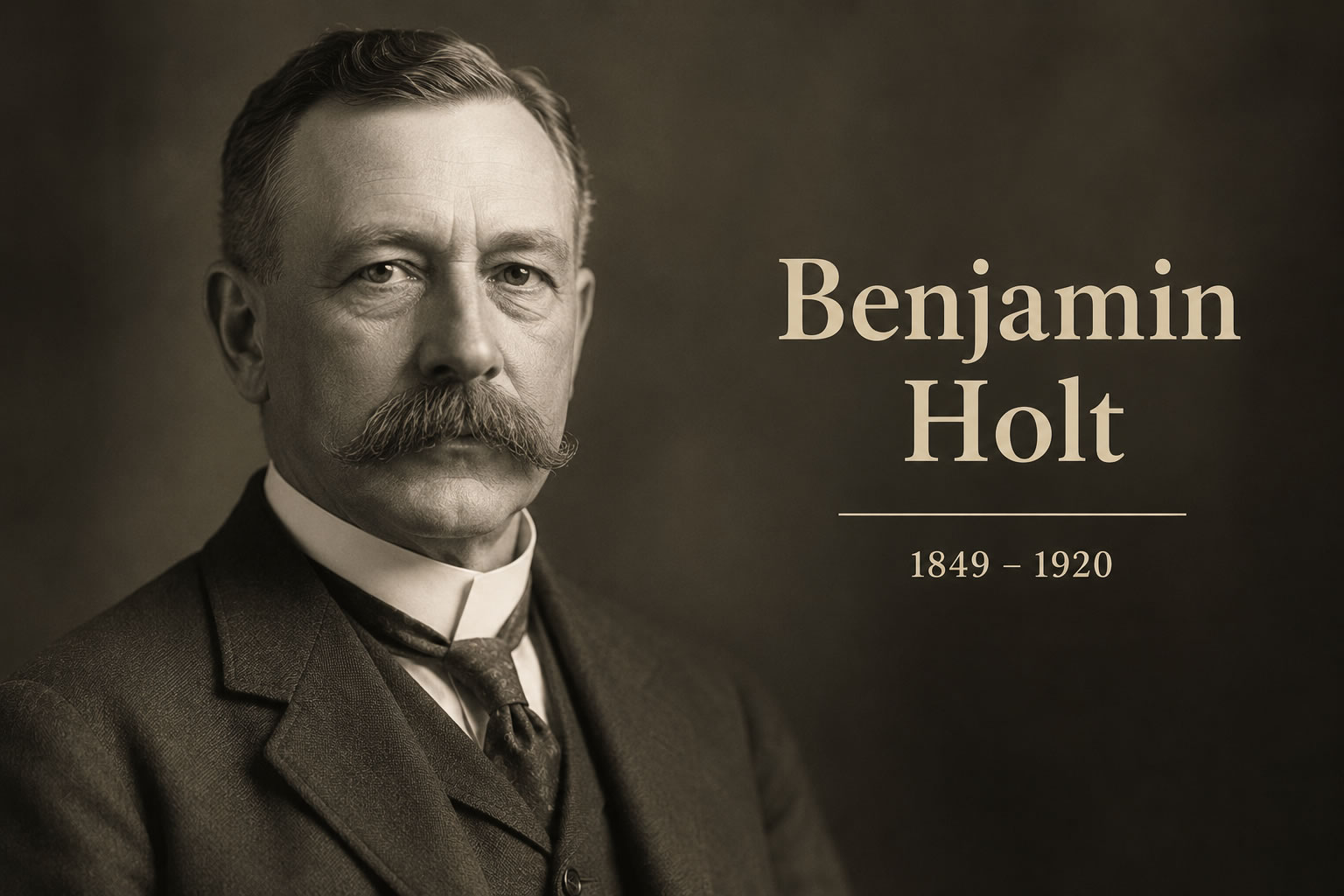 Portrait de Benjamin Holt, inventeur américain à l'origine du tracteur à chenilles et cofondateur historique de Caterpillar.