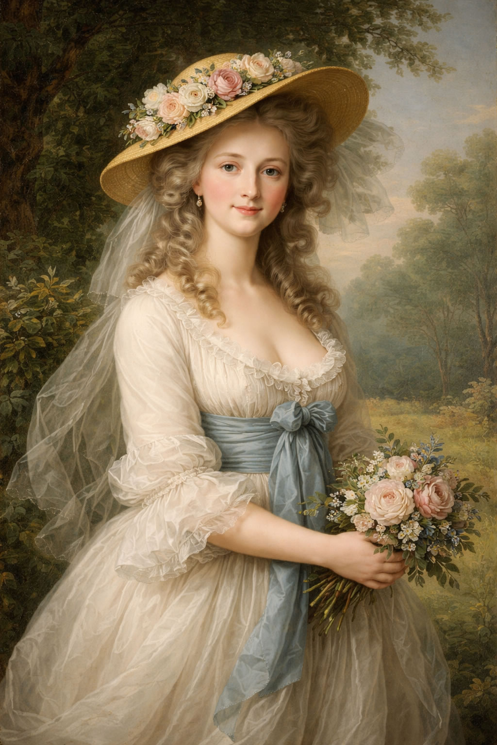 Marie-Antoinette portant une chemise à la Reine, robe blanche fluide en mousseline symbole de la mode naturelle du XVIIIe siècle