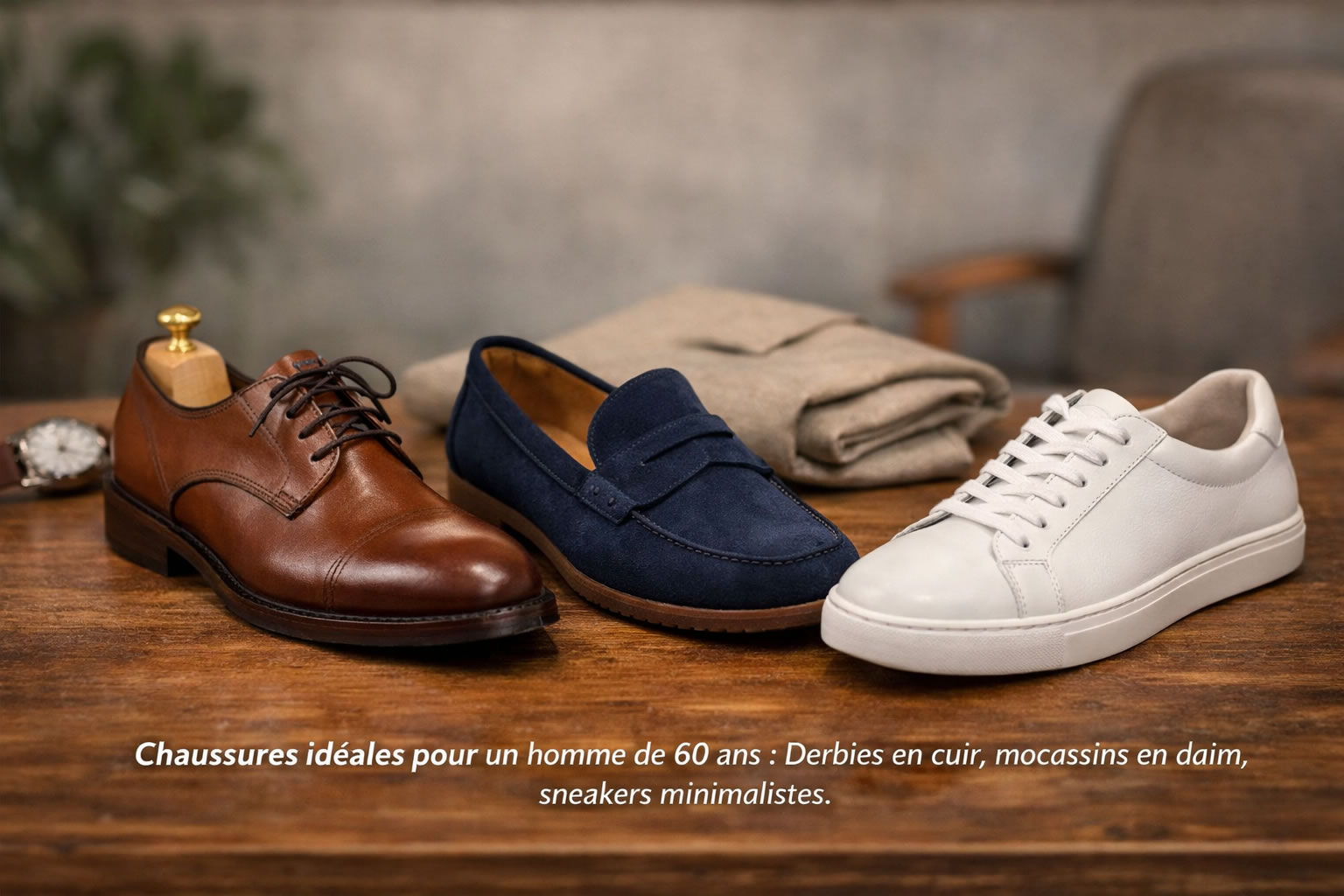 chaussures homme 60 ans derbies cuir mocassins daim sneakers blanches style élégant senior