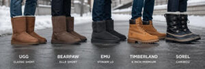 Comparatif de bottes d’hiver homme alternatives aux UGG avec modèles Bearpaw, EMU, Timberland et Sorel pour le confort et le froid.