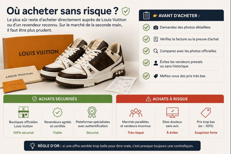 Guide pour acheter des baskets Louis Vuitton sans risque avec conseils pour éviter les contrefaçons et vérifier l’authenticité