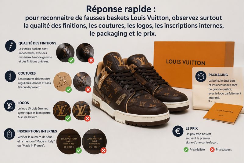comment reconnaitre fausse basket louis vuitton couture logo prix packaging comparaison vraie fausse