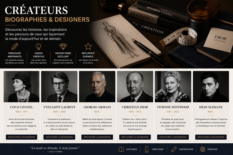 créateurs de mode célèbres avec biographies designers et histoire de la mode masculine et haute couture