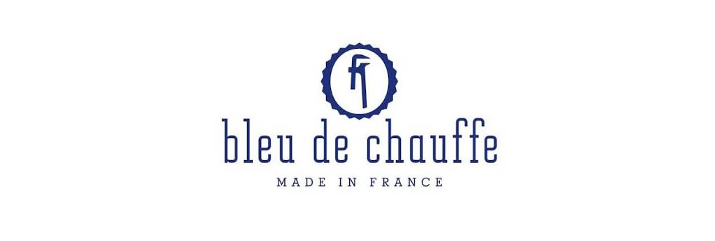 Logo de la marque française Bleu de Chauffe avec un emblème circulaire bleu et la mention « Bleu de Chauffe – Made in France ».