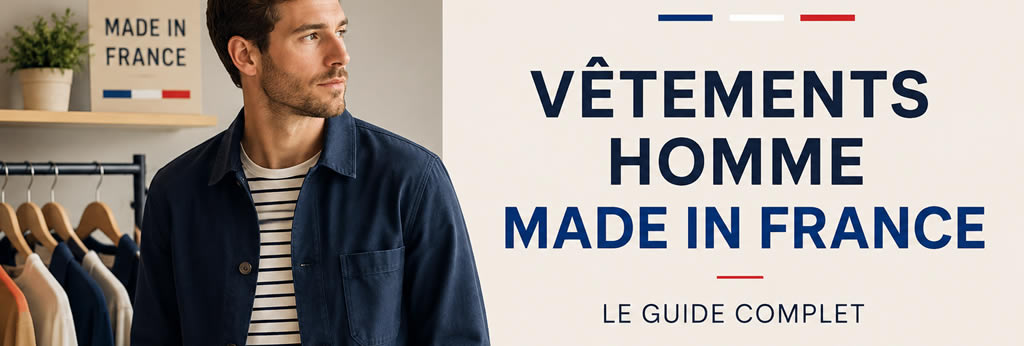 Homme portant des vêtements Made in France avec présentation des meilleures marques françaises, labels, matières et conseils d'achat.