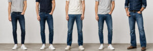 Comparatif de cinq coupes de jeans homme : Skinny, Slim, Straight, Tapered et Bootcut