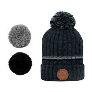 cabaia bonnet anthracite uni a revers avec liseres gris fonces et pompons