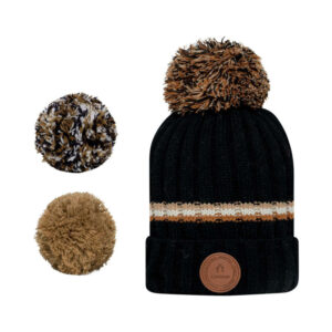 cabaia bonnet chocolate milk noir raye avec trois pompons interchangeables