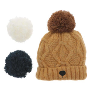 cabaia bonnet citronnade camel avec une tete d ours a l avant du revers