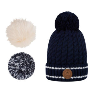cabaia bonnet en maille marine avec pompons interchangeables