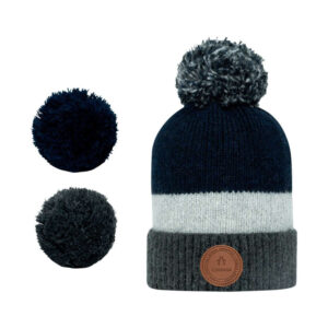 cabaia bonnet marine uni tricolore a revers avec patch rond de la marque