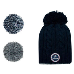 cabaia bonnet milky marine en maille torsadee avec 3 pompons interchangeables
