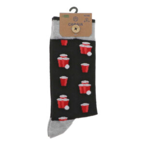 cabaia chaussettes hautes en coton biologique melange noires a motif bieres