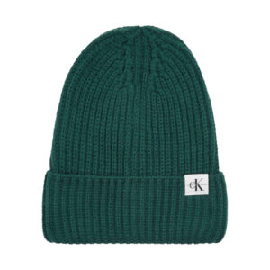 calvin klein jeans bonnet sapin en maille jersey avec un patch grave du nom de la marque