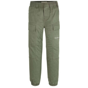 calvin klein jeans cargo en coton kaki uni a taille et ourlets elastiques et avec une coupe slim 2
