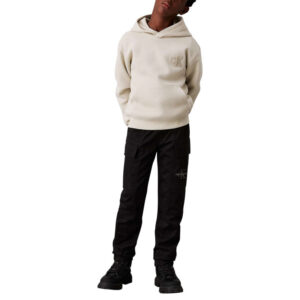 calvin klein jeans cargo en coton noir uni avec une taille elastiquee et des poches 2