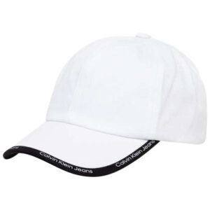 calvin klein jeans casquette en coton biologique blanche unie avec lisere noir logotype