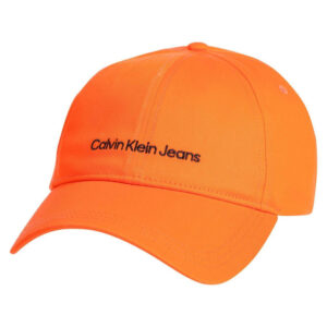 calvin klein jeans casquette en coton biologique orange unie avec nom de la marque brode en noir