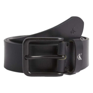 calvin klein jeans ceinture noire unie en similicuir lisse avec logo embosse sur la bouce