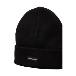 calvin klein jeans coffret comprenant un bonnet et une echarpe en coton noir unis avec patch