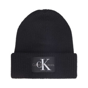 calvin klein jeans ensemble bonnet et echarpe en maille epaisse et cotelee en partie en laine noire