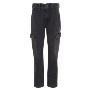 calvin klein jeans jean cargo noir delave en coton recycle avec une coupe dad et a 6 poches