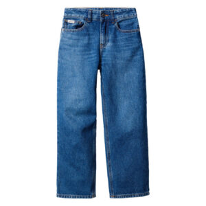 calvin klein jeans jean en coton bleu uni coupe regular intermediaire avec des surpiqures camel
