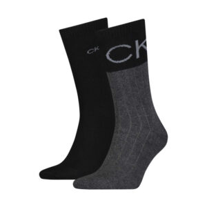 calvin klein jeans lot de 2 paires de chaussettes hautes noir unies avec une coupe haute et imprime sur le cote de la cheville