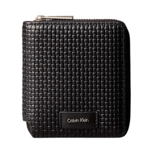 calvin klein jeans portefeuille en cuir noir uni avec maille tressee et rangements