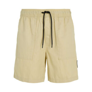 calvin klein jeans short de jogging en coton et lin melange tilleul avec une coupe regular fit