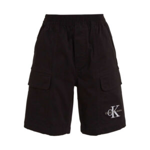 calvin klein jeans short en coton noir uni avec une coupe cargo et une ceinture elastiquee 2