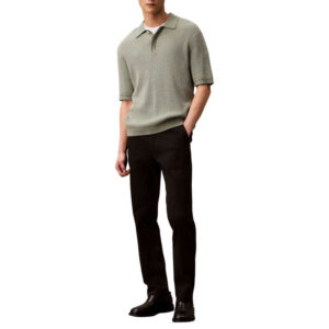 calvin klein pantalon chino en coton noir uni a coupe slim avec des passants
