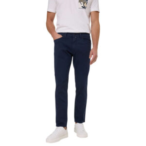 cardin sportswear pantalon en coton marine uni avec une coupe tapered et un patch de la marque