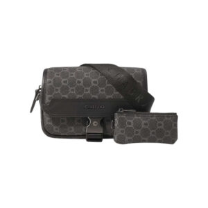 chabrand sac a bandouliere anthracite orne d un motif monogramme contraste