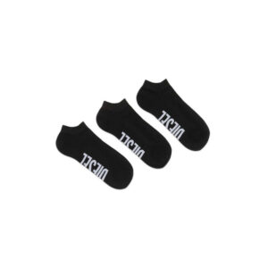 diesel lot de 3 paires de chaussettes basses noir unies avec une coupe courte et le nom de la marque imprime dessous