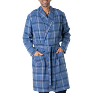 eminence robe de chambre mi longue en coton bleue a carreaux avec une ceinture