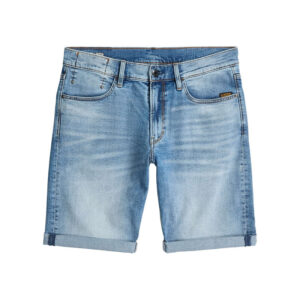 g star raw short 5 poches en coton bleu delave avec une braguette zippee