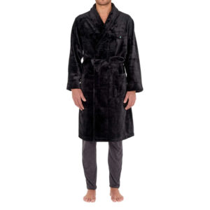 hom peignoir noir nice noir a col chale et logo brode au niveau de la poitrine