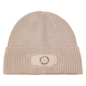 jack jones bonnet beige uni en coton avec le logo de la marque cousu sur la face avant