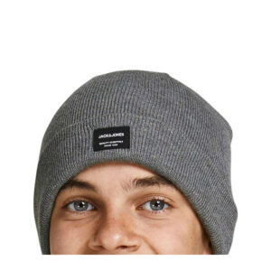 jack jones bonnet gris uni avec une etiquette noire cousue sur l ourlet 2