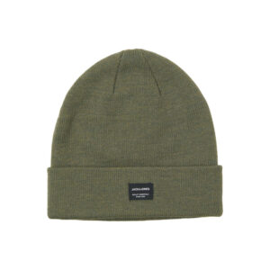 jack jones bonnet kaki en maille piquee avec un patch iconique sur le revers