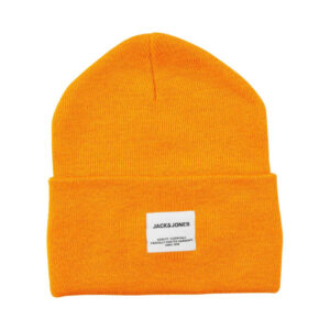 jack jones bonnet moutarde uni avec une etiquette blanche cousue sur l ourlet