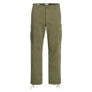 jack jones cargo en coton kaki uni avec une coupe droite et une taille mi haute