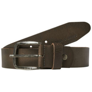 jack jones ceinture en cuir de buffle chocolat unie avec une boucle argentee rectangle