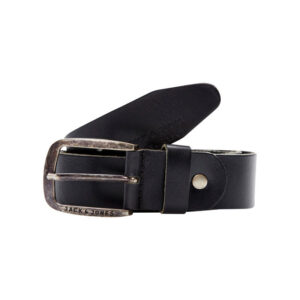 jack jones ceinture paul en cuir noire unie avec nom de la marque grave sur la boucle 6